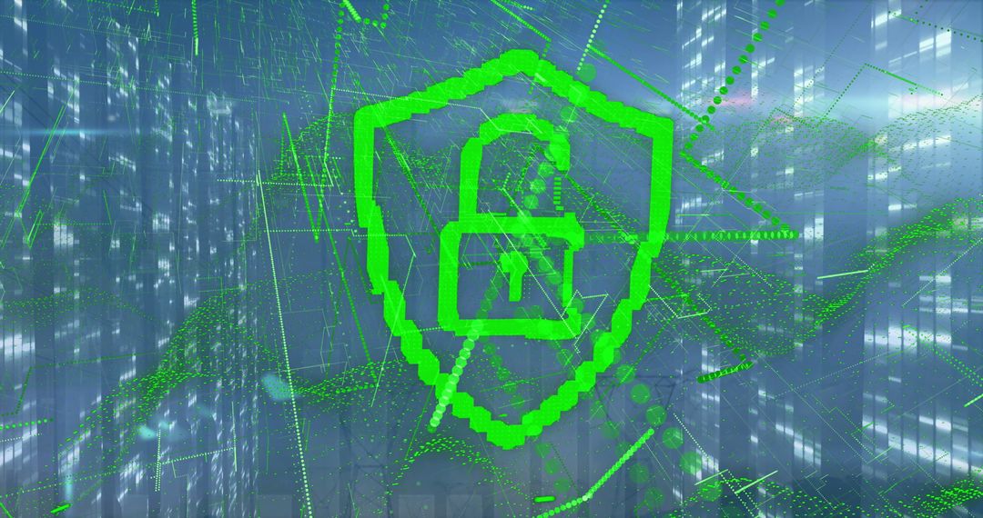 Digital Cybersecurity Lock and Shield in Futuristic Abstract Background