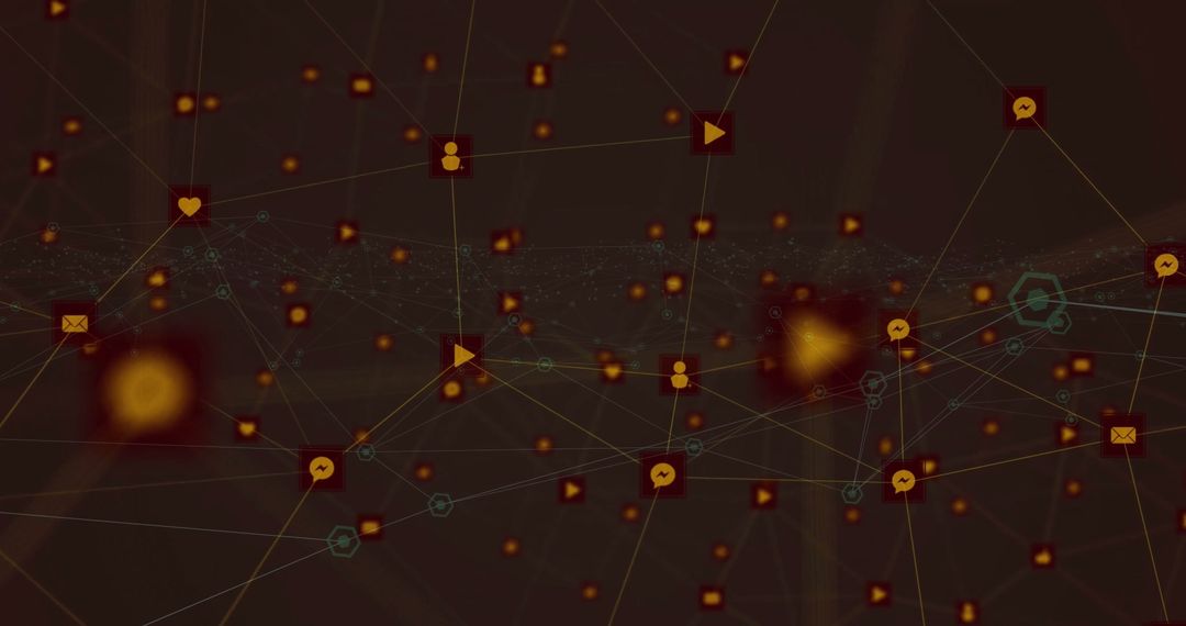 Interconnected Network of Digital Communication Icons on Dark Background