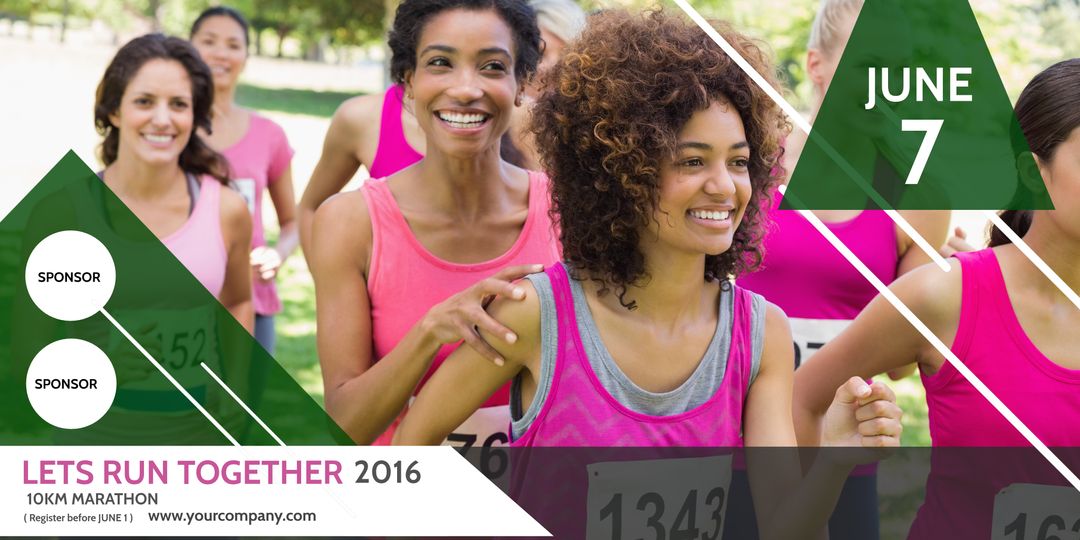 Diverse Runners Celebrating 10K Marathon in Bright Colors