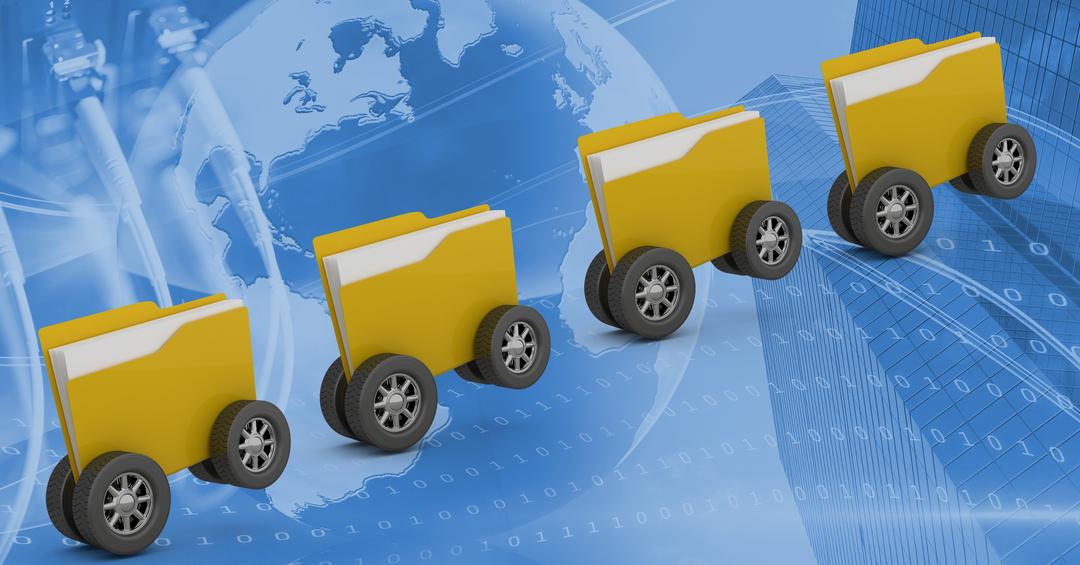 Digitally generated image of folder icons with wheels - Free Images, Stock Photos and Pictures on Pikwizard.com