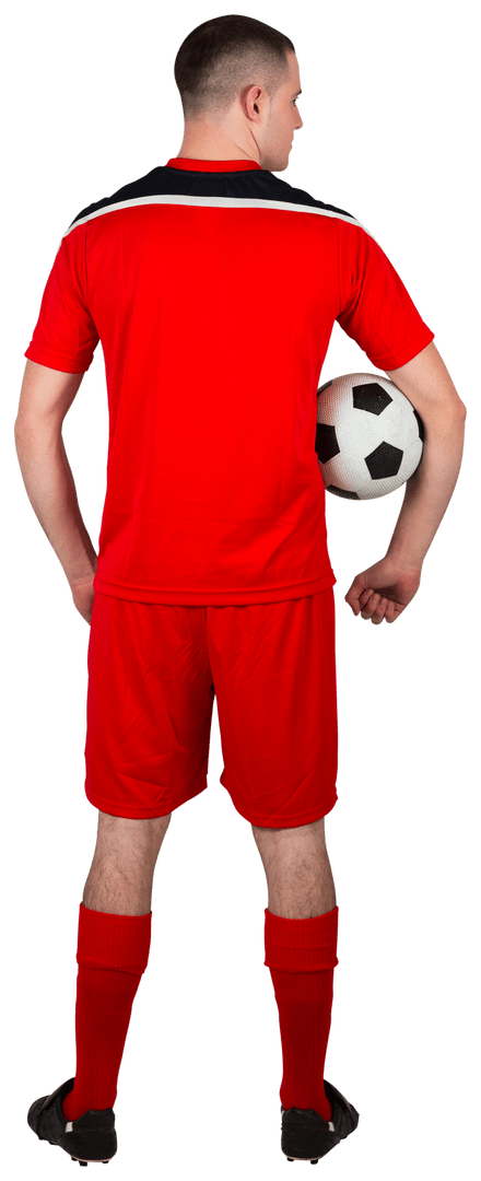 Transparent Soccer Player in Red Kit Holding Ball Back View