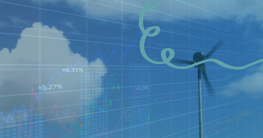 Wind Turbine and Growth Graphs Reflecting Renewable Investment Trends