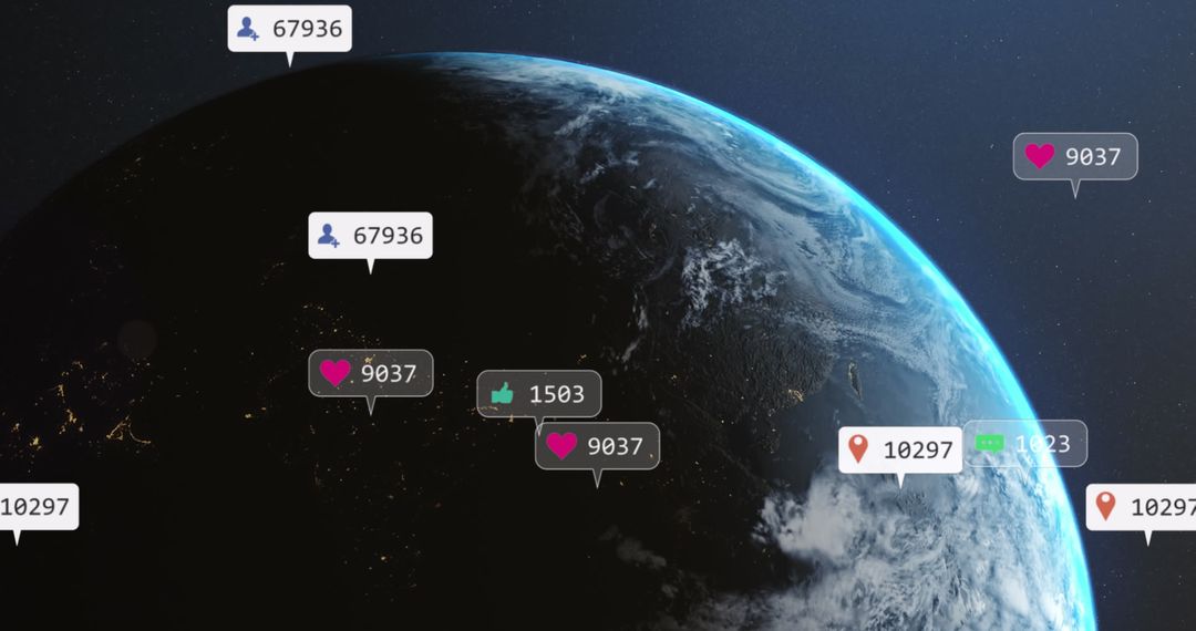 Digital Social Networking Icons Circling Planet Earth