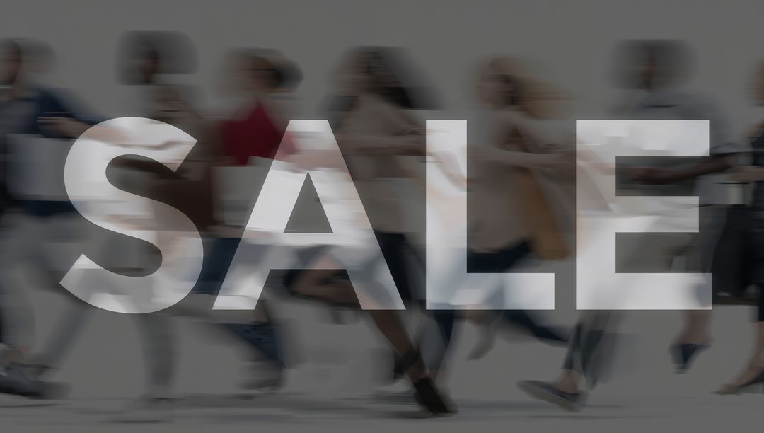 Blurred Running Shoppers Heading Toward SALE, Dynamic Motion Retail Crowd for Promotion