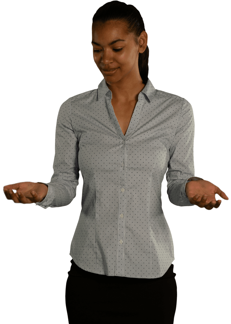 Woman with Transparent Object Hands Open