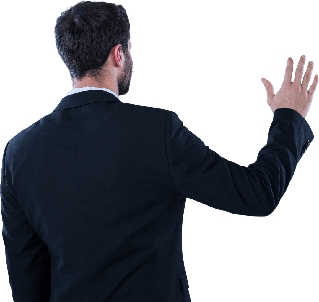 Transparent Image of Businessman Touching Invisible Screen