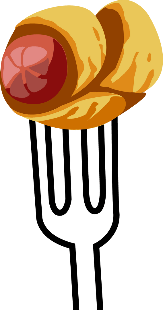 Fork Skewered Flaky Sausage Rolls on Transparent Background