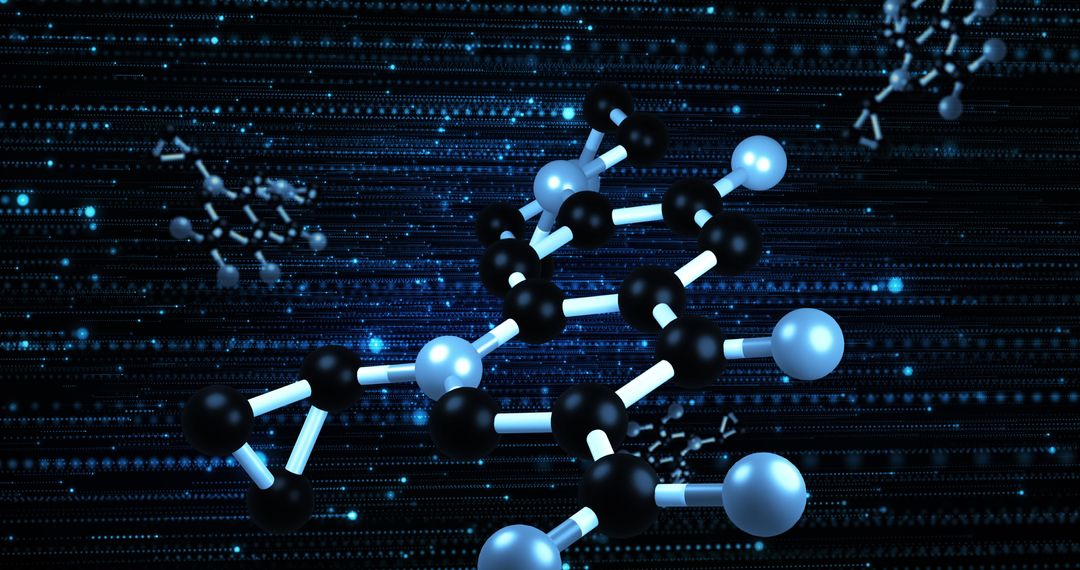 Rotating Molecules on Dynamic Blue Black Digital Background