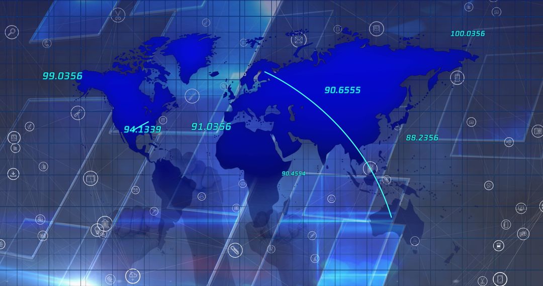 Global Digital Network with Data Points on World Map