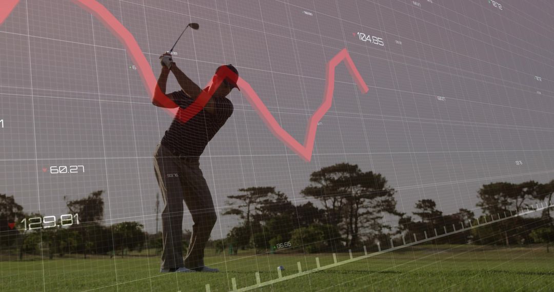 Golf Player on Fairway with Financial Graph Overlay Highlighting Strategy