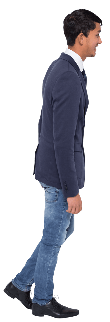 Smiling Businessman Walking on Transparent Background