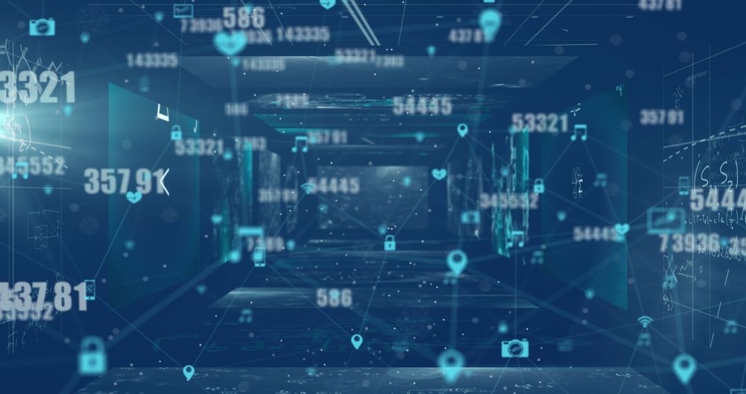 Futuristic Global Network with Data Streams and Icons