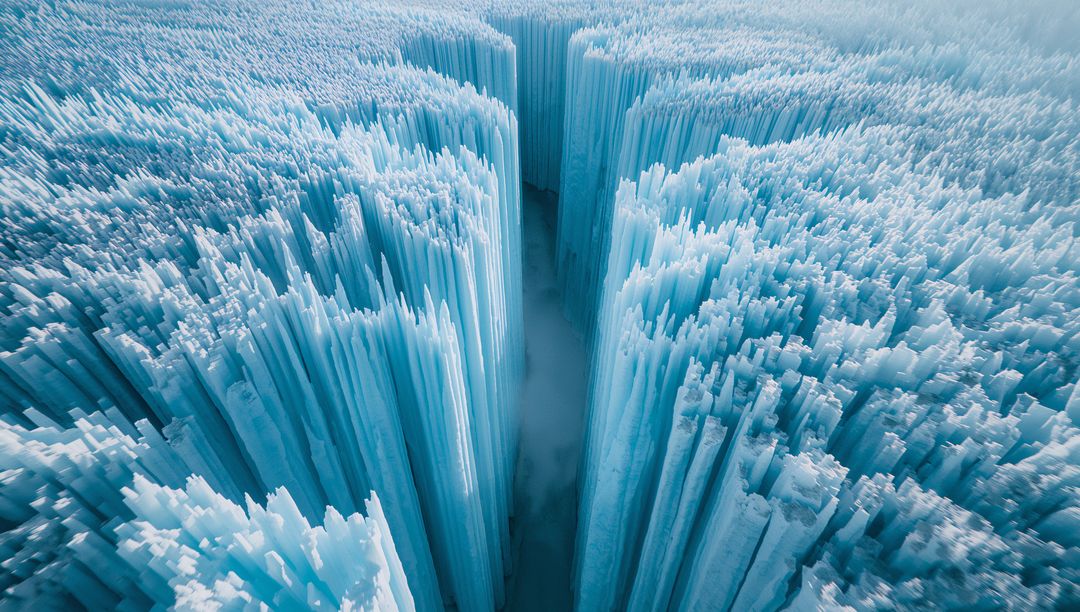 Frozen Crevasse Deep in Remote Ice Field with Mist