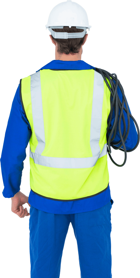 Transparent Electrician Rear View Holding Wire Construction Safety