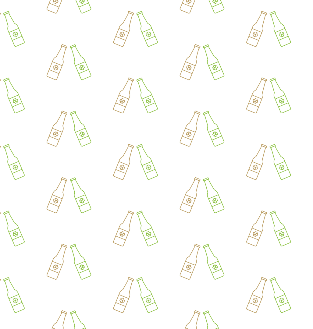Patterned Beer Bottle Row Illustration on Transparent Background