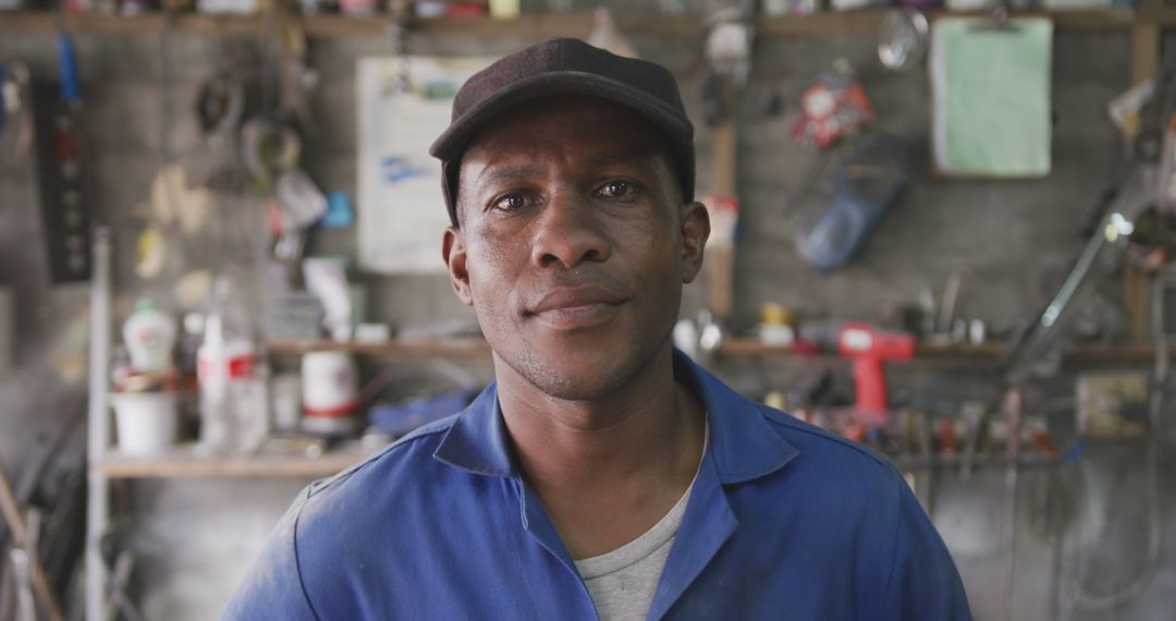 Confident Panel Beater in Workshop, Smiling at Camera