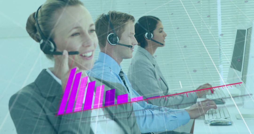 Professional Customer Support Team with Graph Overlay