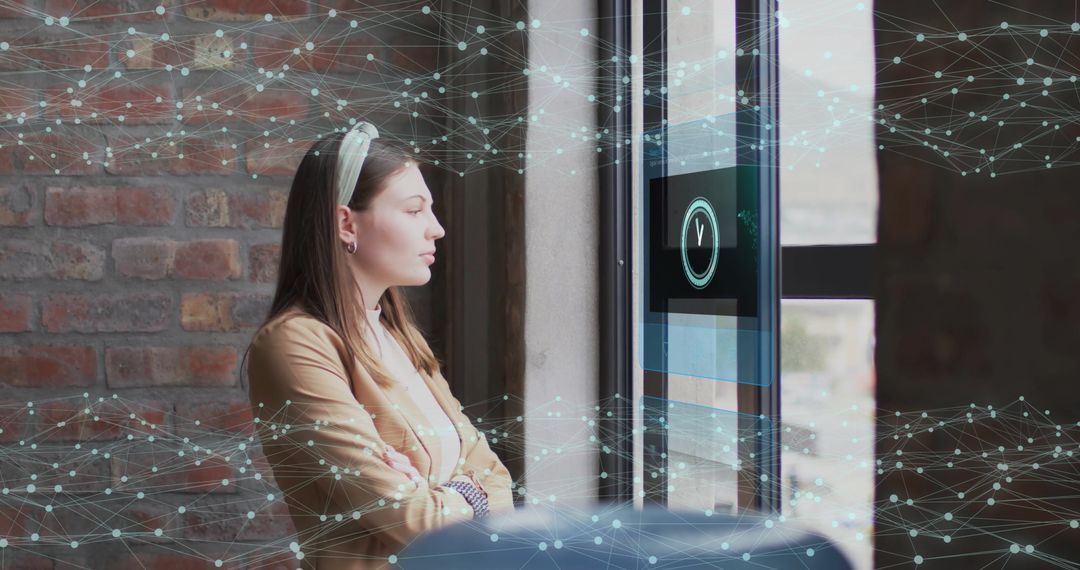 Businesswoman Analyzing Digital Data in Modern Office Suite