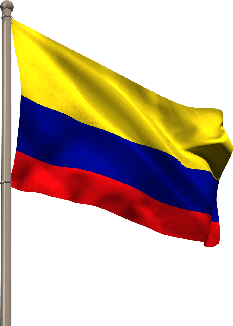 Transparent Waving Flag of Colombia on Flagpole