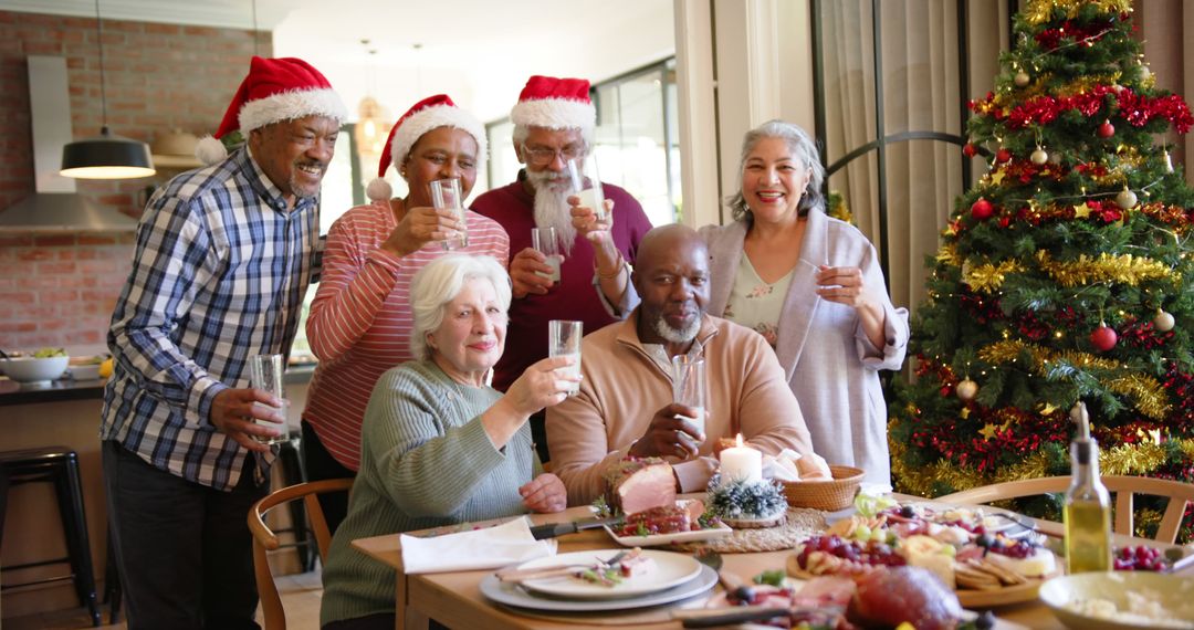 Joyful Seniors Celebrating Christmas with Festive Toast - Free Images, Stock Photos and Pictures on Pikwizard.com