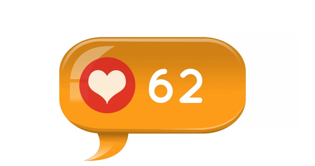 62 Likes Social Media Notification Symbol with Heart