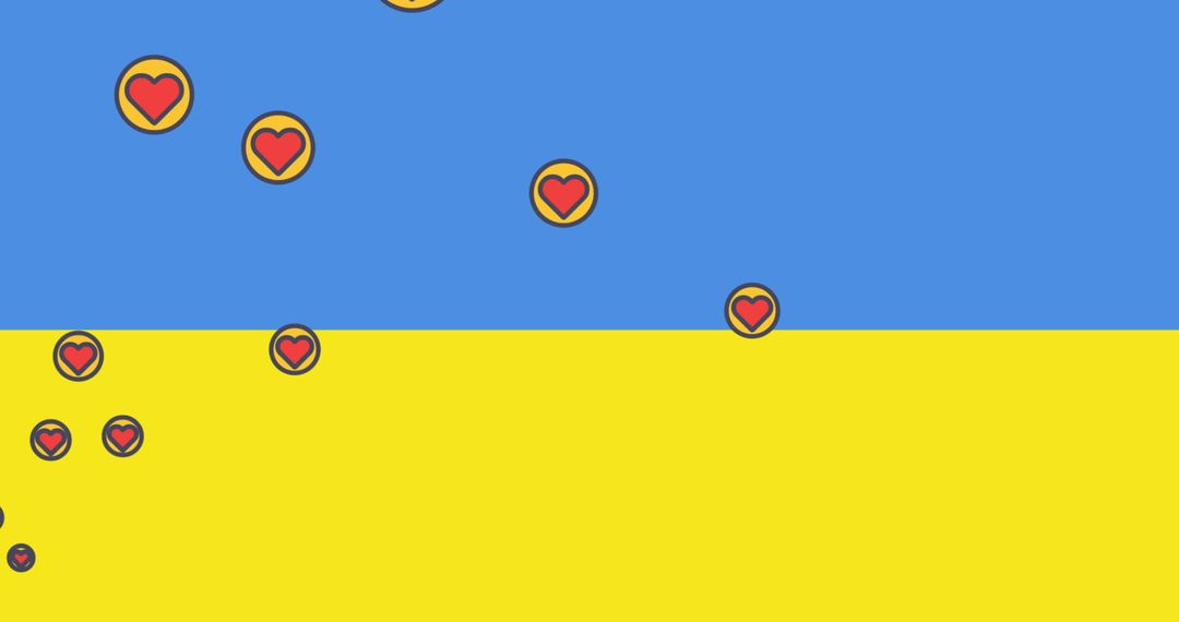 Hearts Floating on Ukraine Flag Symbolizing Hope and Support