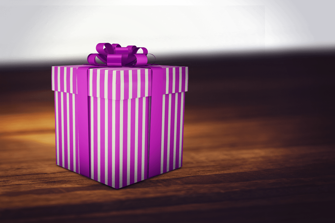Purple gift box on transparent background celebrating birthday