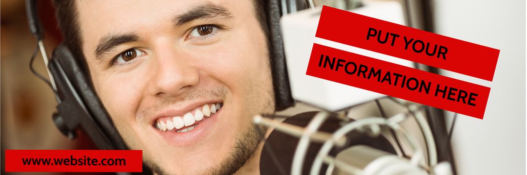 Smiling Radio DJ Promotes Audio Services with Headphones