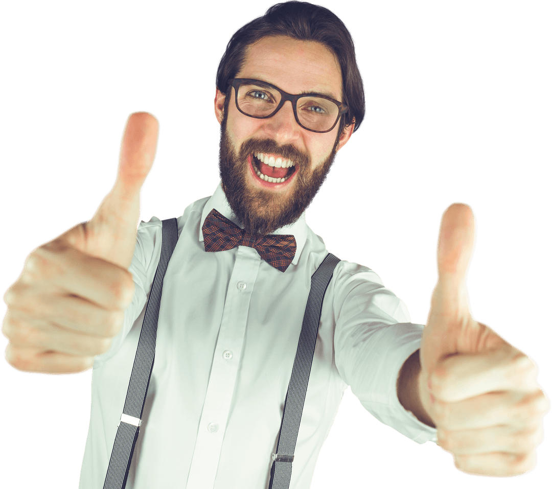 Cheerful Bearded Man Giving Thumbs Up with Transparent Background