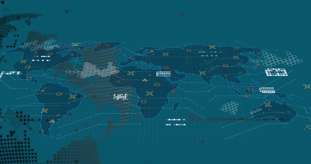 Digital world map with global network and data layers
