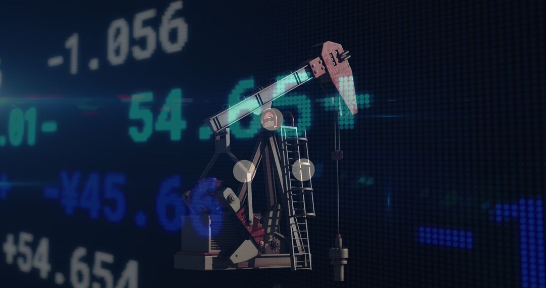 Pumpjack with Stock Market Projections on Dark Abstract Background
