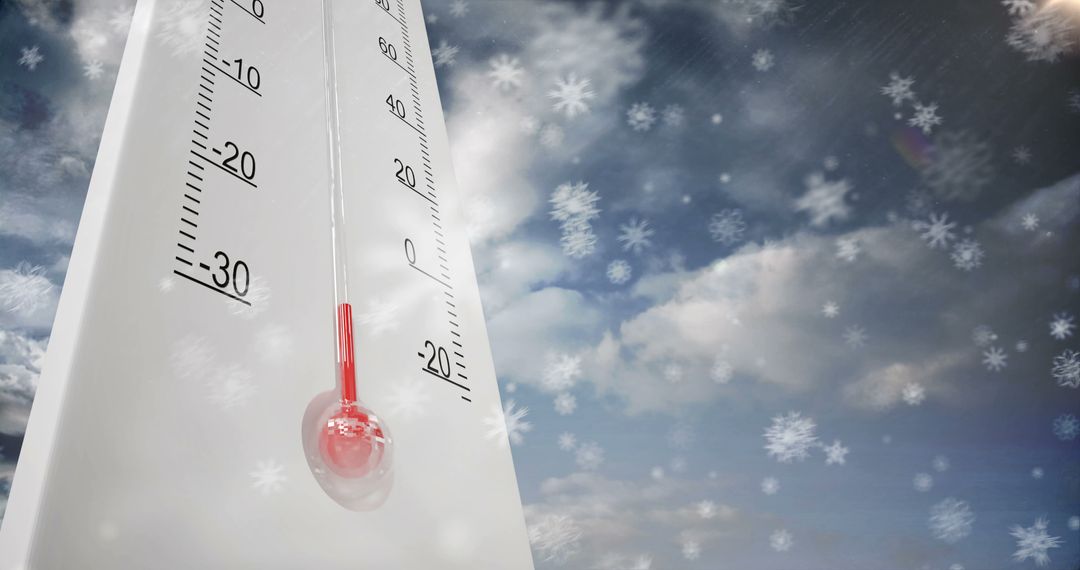 Thermometer Showing Freezing Temperatures with Snowfall - Free Images, Stock Photos and Pictures on Pikwizard.com