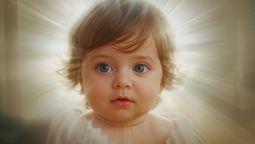 Radiant Infant in Golden Light Emitting Innocence and Purity