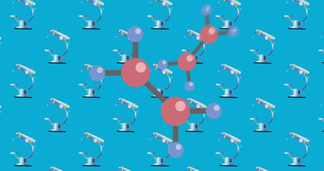 Abstract Molecular Structure with Microscopes on Blue Background