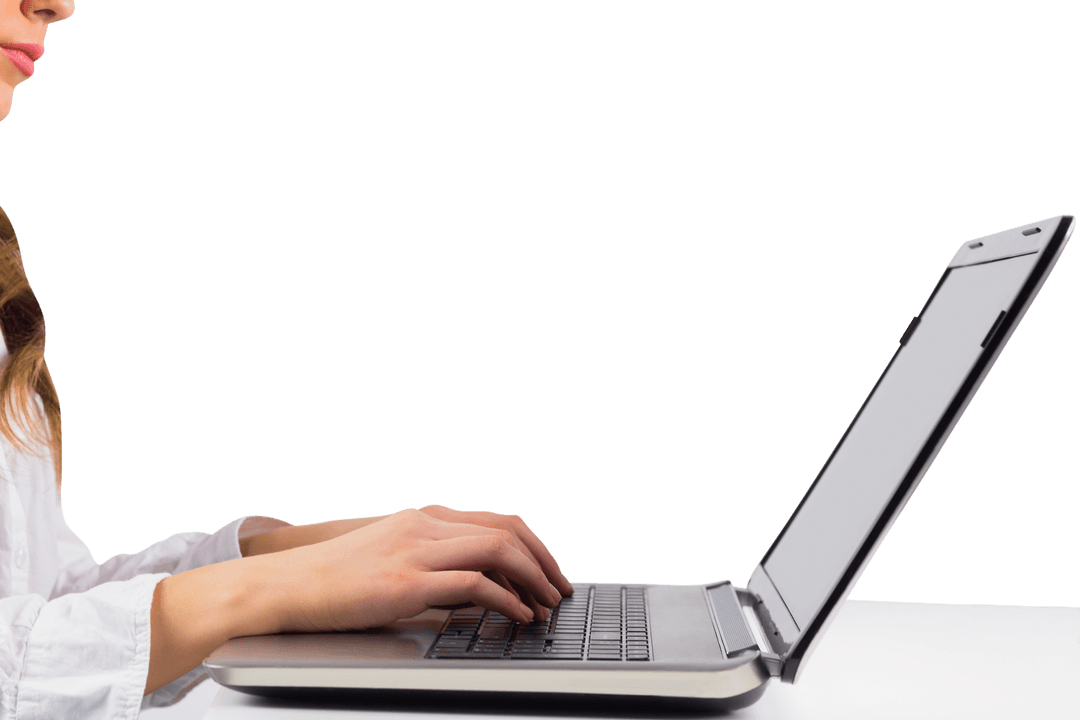Transparent Background of Woman Typing on Laptop