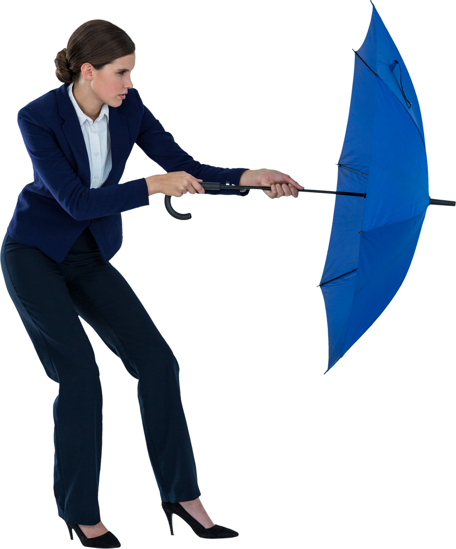 Businesswoman Holding Blue Umbrella on Transparent Background - Download Free Stock Images Pikwizard.com