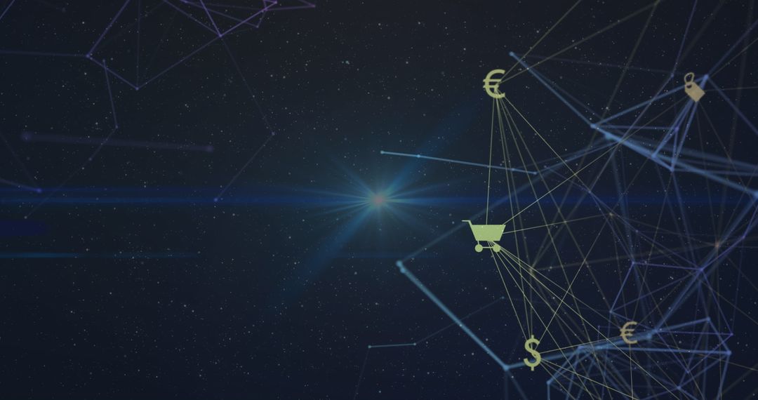 Digital Network Connections with Shopping and Currency Symbols