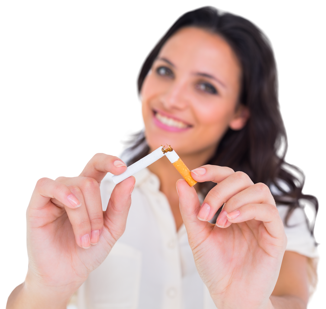 Smiling Woman Breaking Cigarette Transparent Background - Download Free Stock Images Pikwizard.com