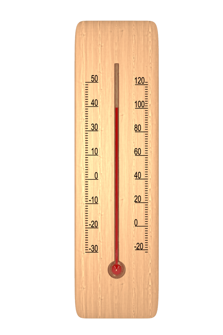 Transparent Wooden Background Thermometer Display Close-Up