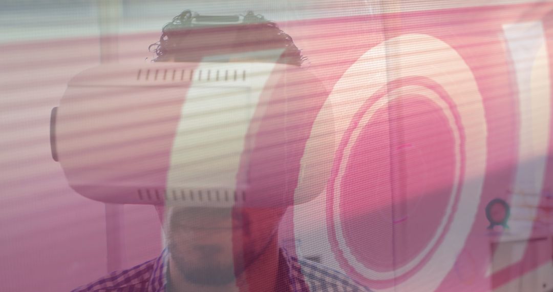 Man Experiencing Virtual Reality with Technological Interface