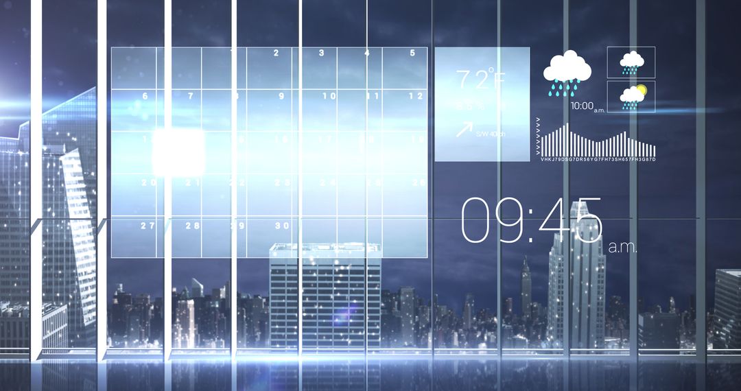 Futuristic Digital Weather Display with Cityscape