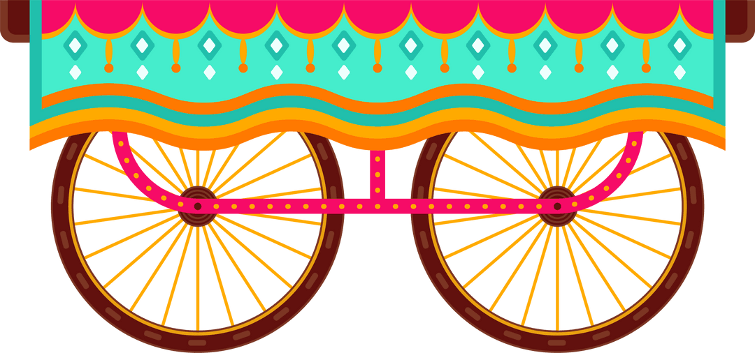 Vintage Carnival Cart Wheels with Decorative Canopy and Transparent Backdrop