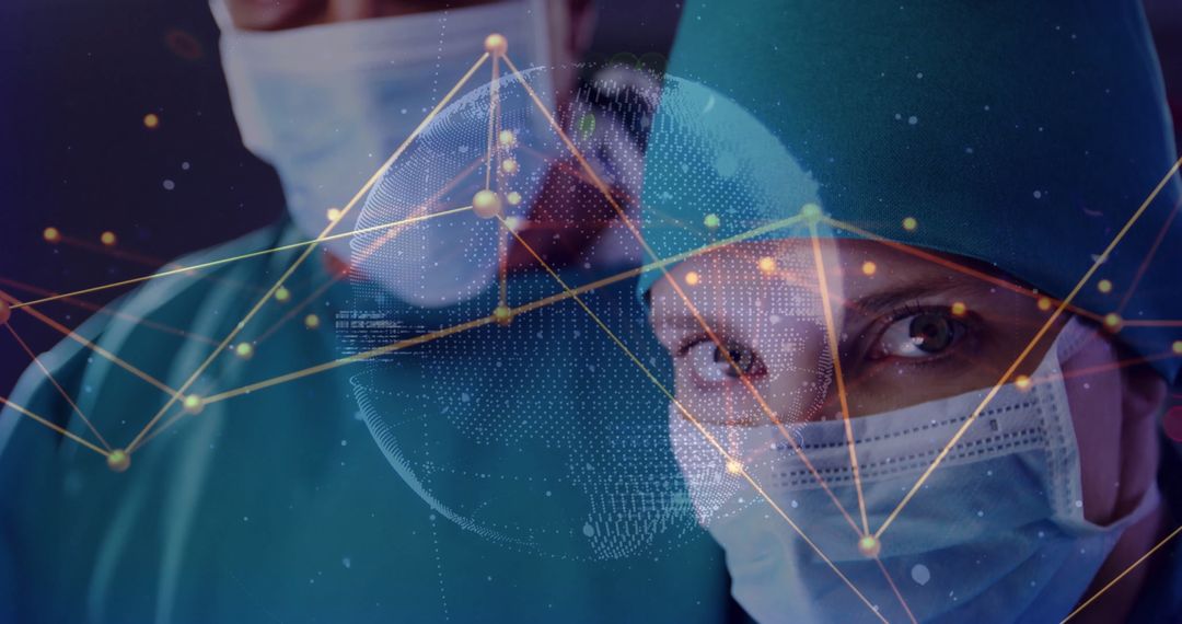 Futuristic Surgeons Examining Digital Globe in Operating Room Overlay