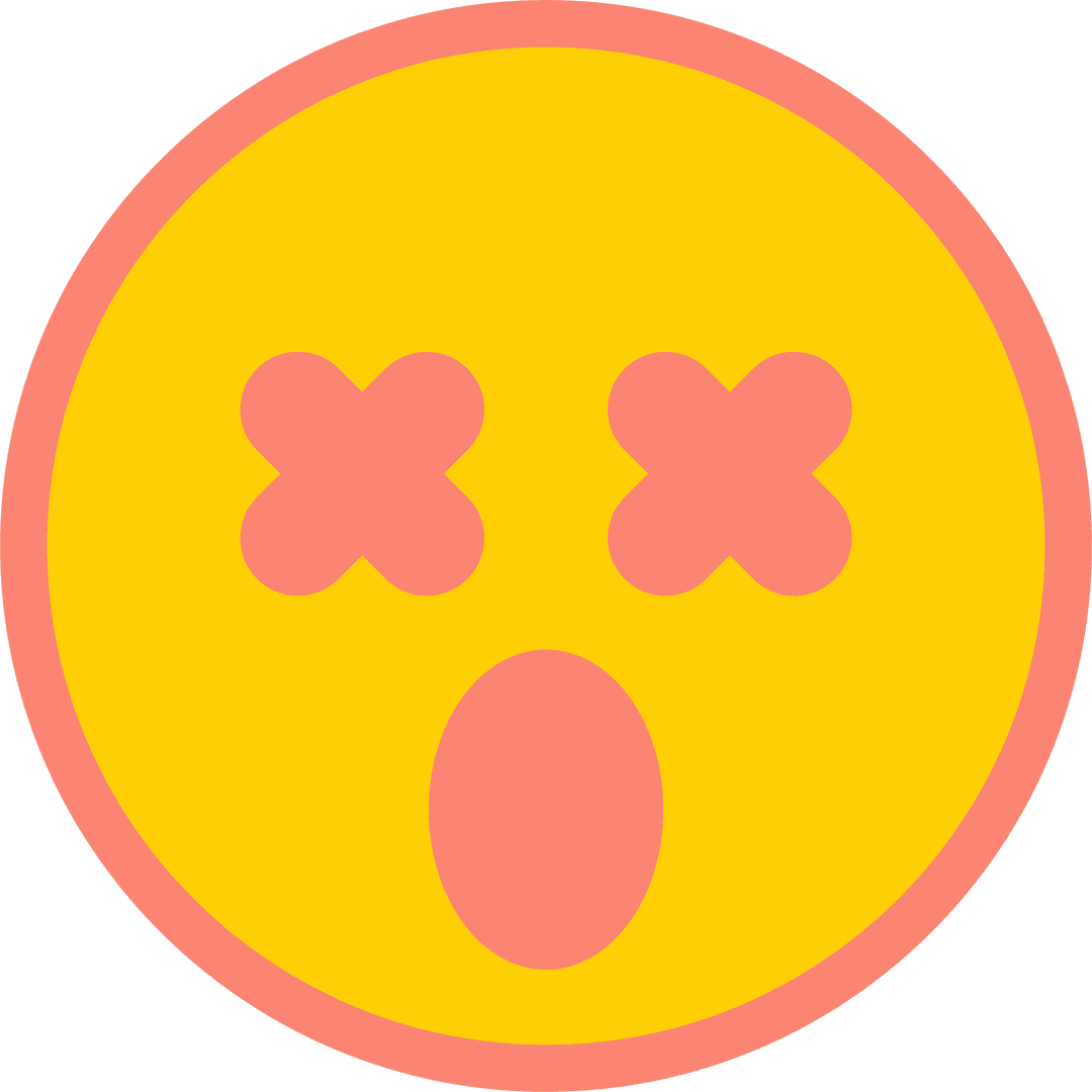 Stunned Emoji with Crossed-Out Eyes on Transparent Background