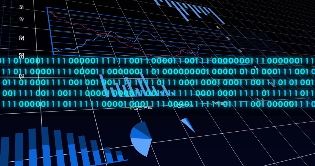 Digital Dashboard with Computer Code and Financial Graphs