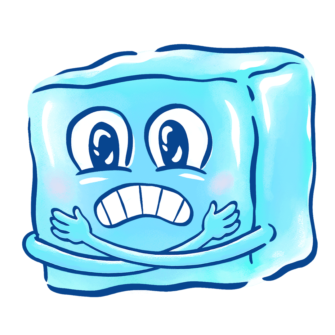 Anxious Cartoon Ice Block on Transparent Background