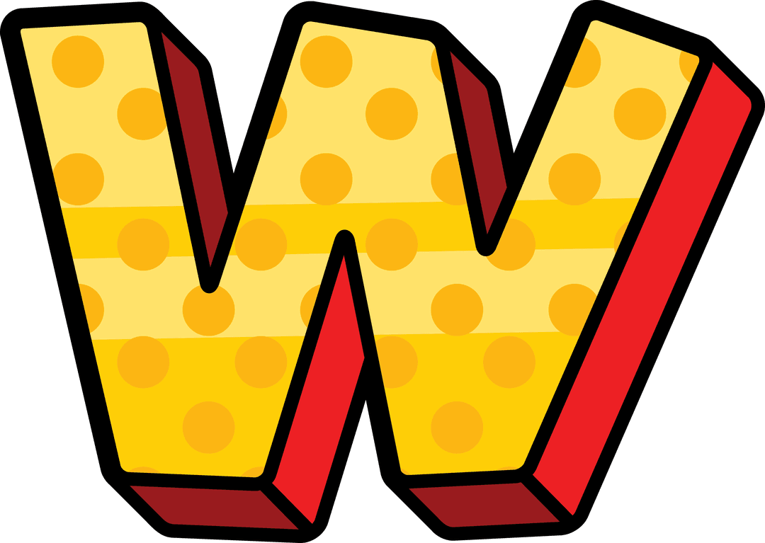 Spotted Yellow and Red Letter W on Transparent Background