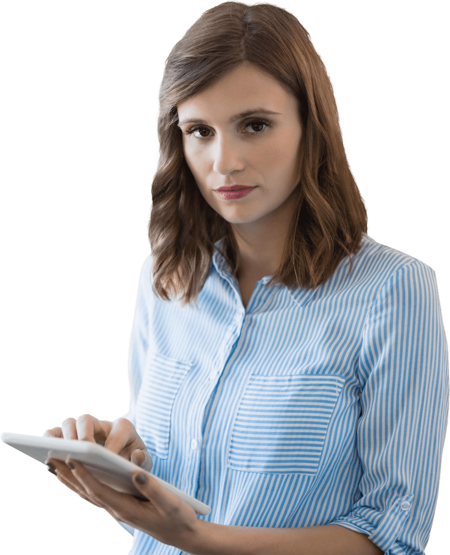 Transparent Portrait of Businesswoman Using Digital Tablet