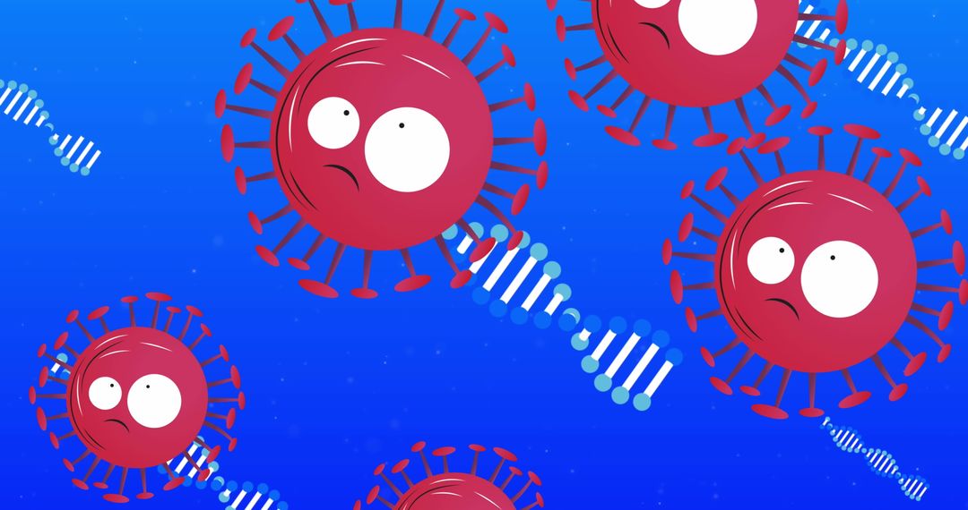 Quirky Animated Red Virus Particles with DNA Helices