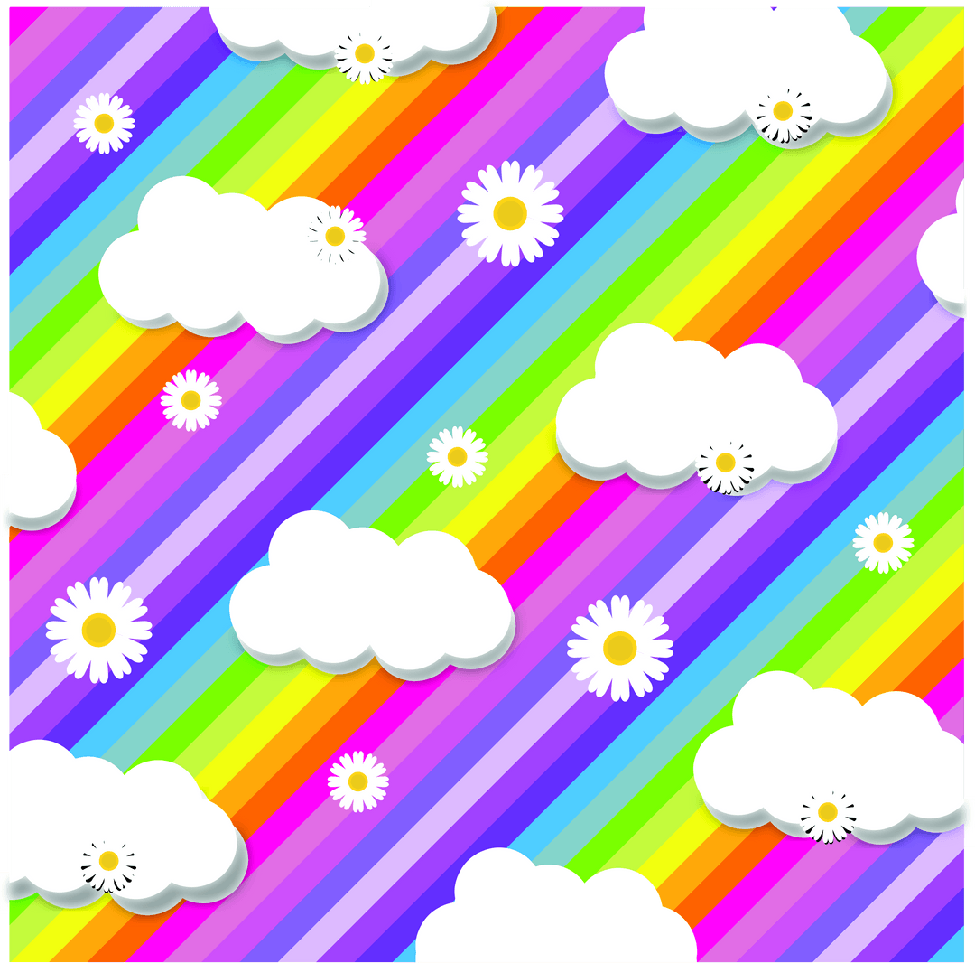Whimsical Transparent Clouds Flowers and Rainbow Series